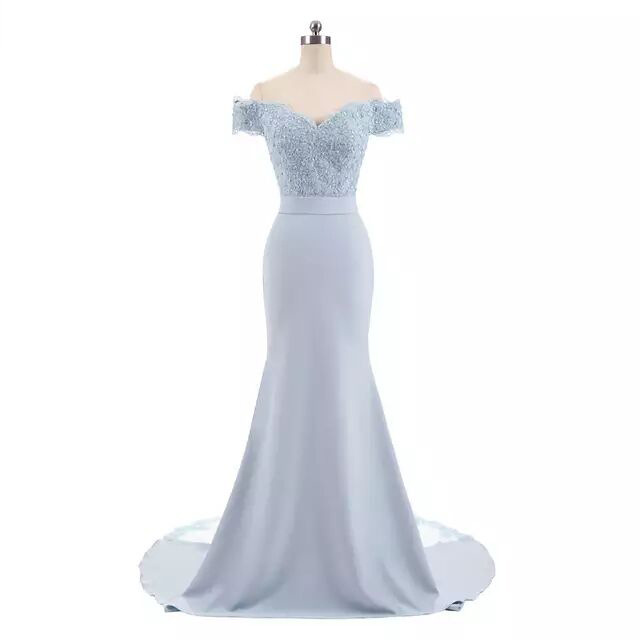 Long Mermaid Fitted Off-the-Shoulder Evening Gown