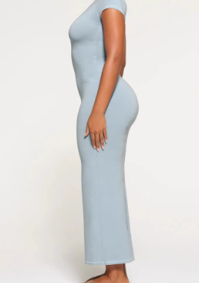 New Short Sleeve Split Thread Sheath Dress