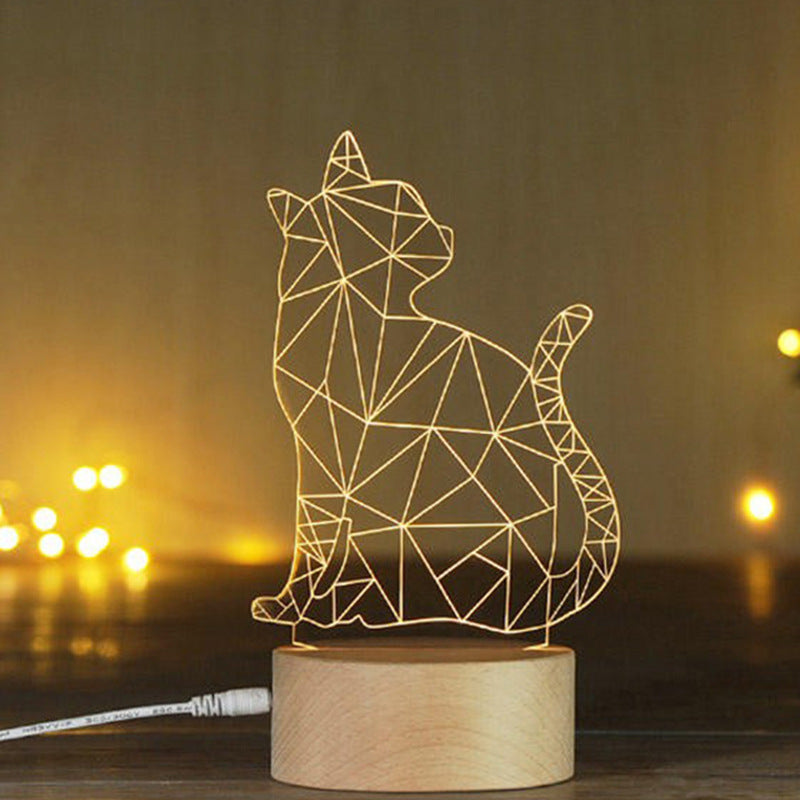 Nordic Creative Gift LED Cute Cat 3D Beech Table Lamp