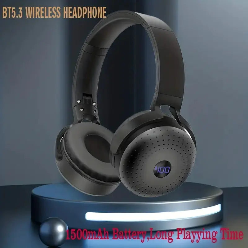 Wireless HiFi Stereo Headsets with Built-in Mic and Power Display