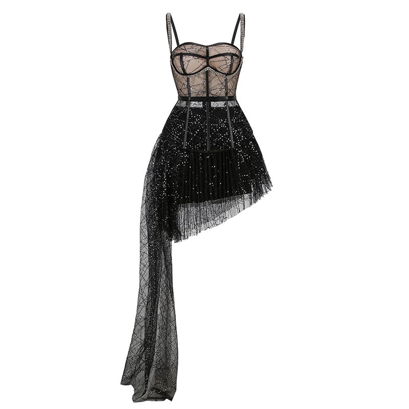 Women's Halter Waist Sequin Gauze Two-Piece Dress Set