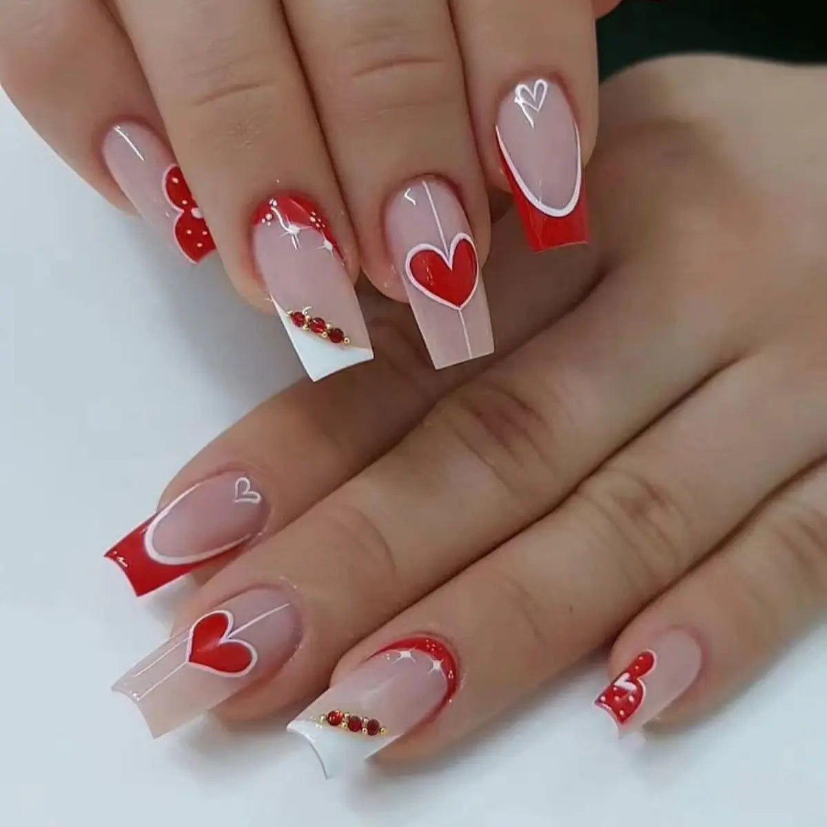 Valentine's Day Press-On Nail Set with Heart Designs