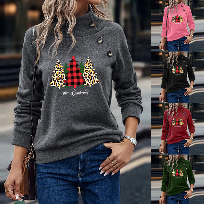 Loose Long Sleeve Round Neck Button Sweatshirt for Women