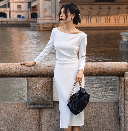 Elegant Midi Dress with Long Sleeves (One Piece)