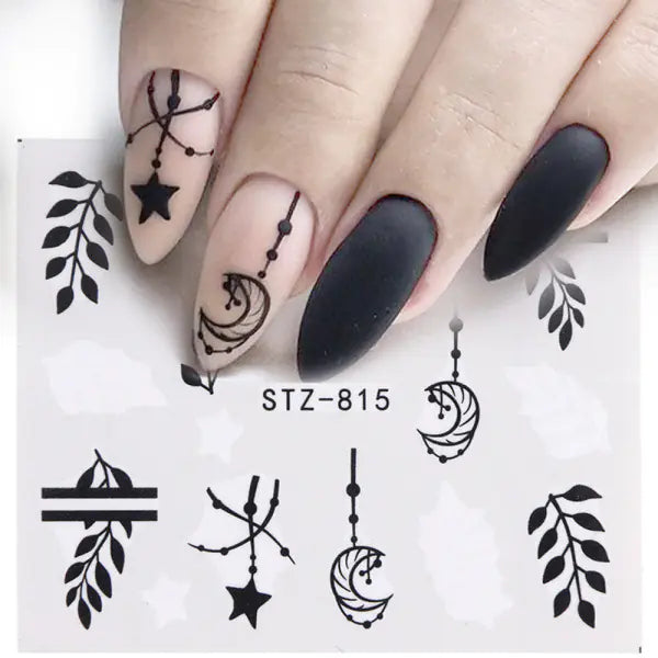 Nail Water Stickers - Green Leaf Rose Design