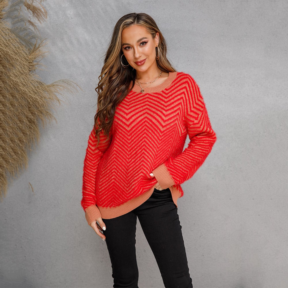 New Women's Long Sleeve Crew Neck Pullover Sweater