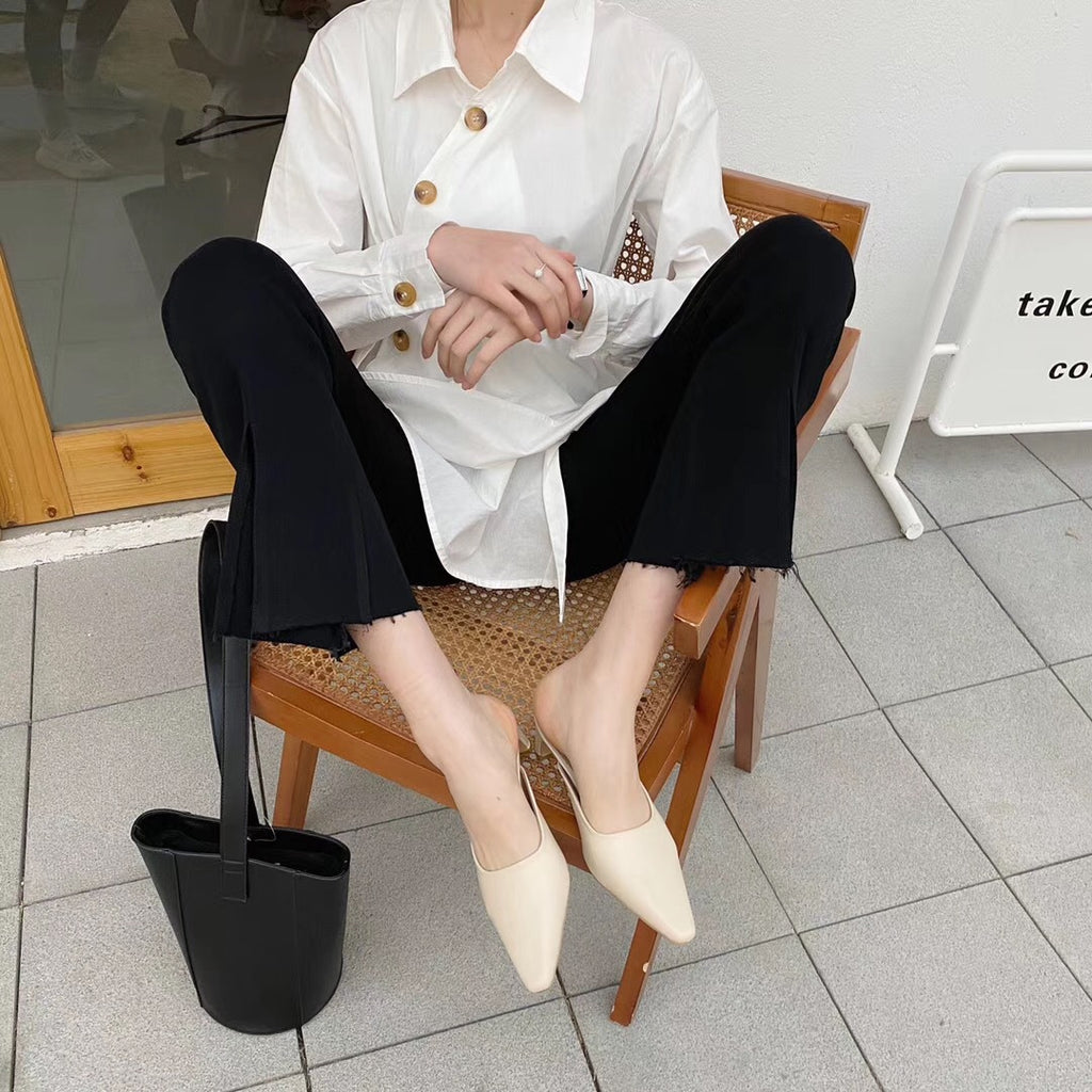 Snakeskin Thick Heel Half Slippers with Baotou