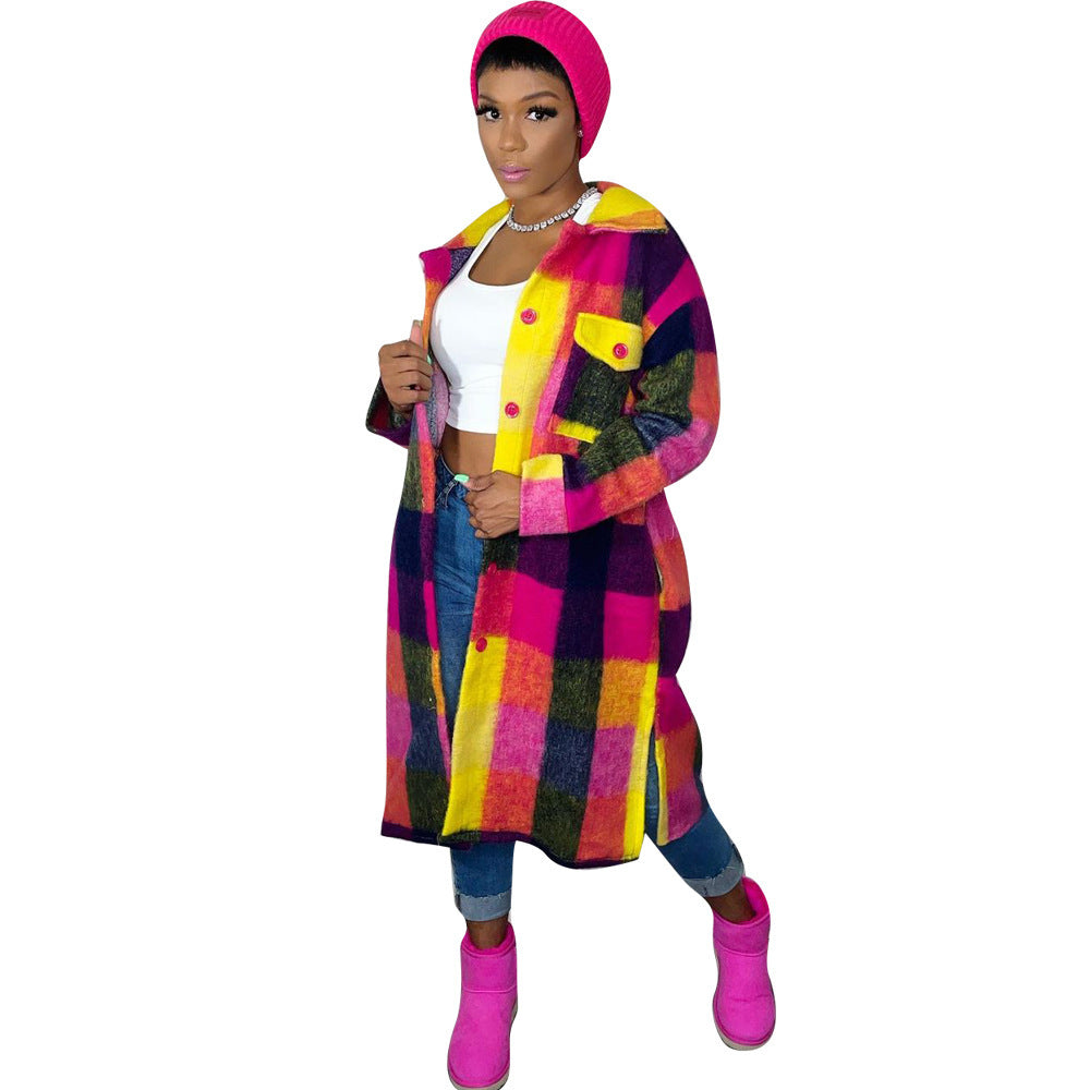 Color Block Long Coat for Women - Fashionable Winter Style