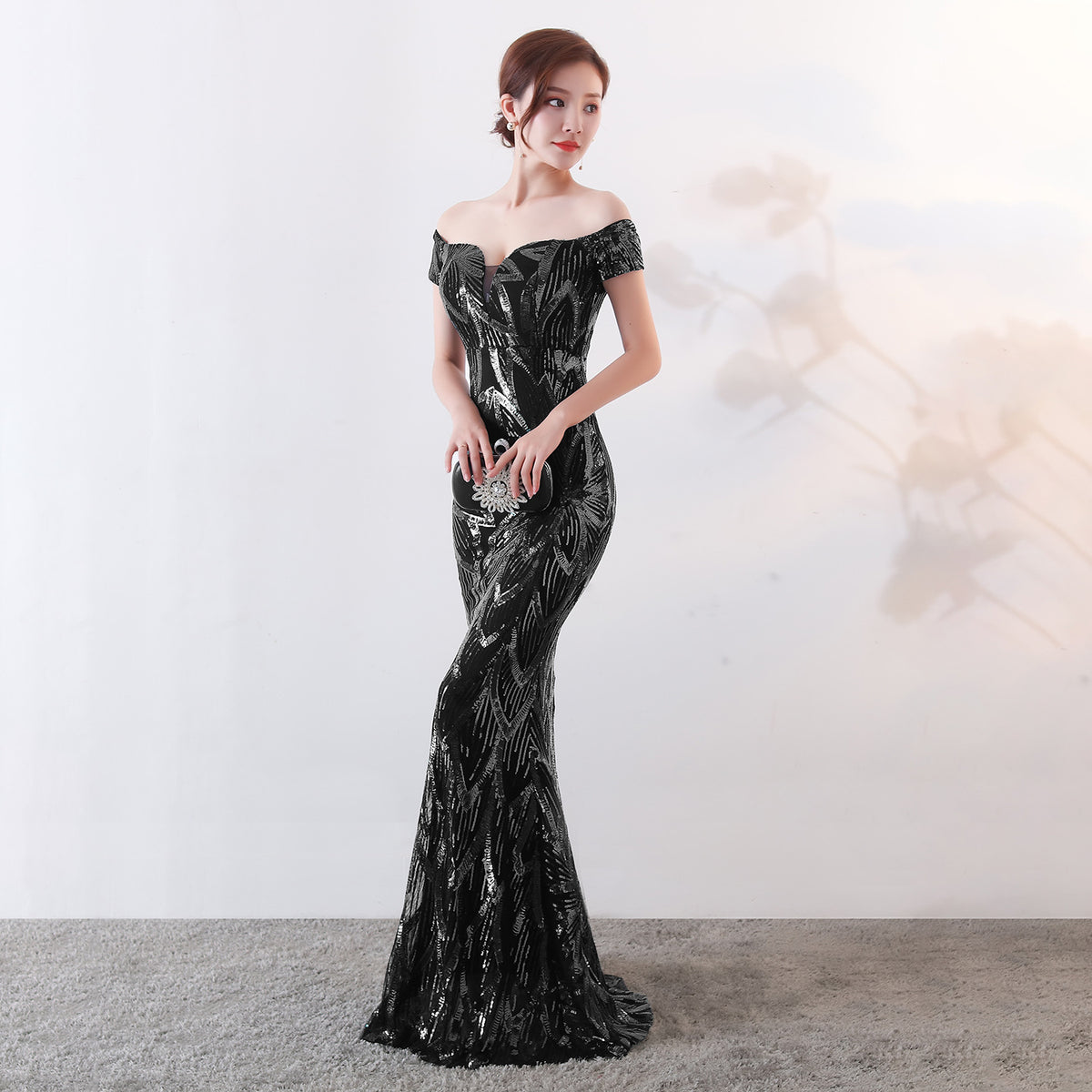 Off-Shoulder Sequin Mermaid Evening Gown for Events