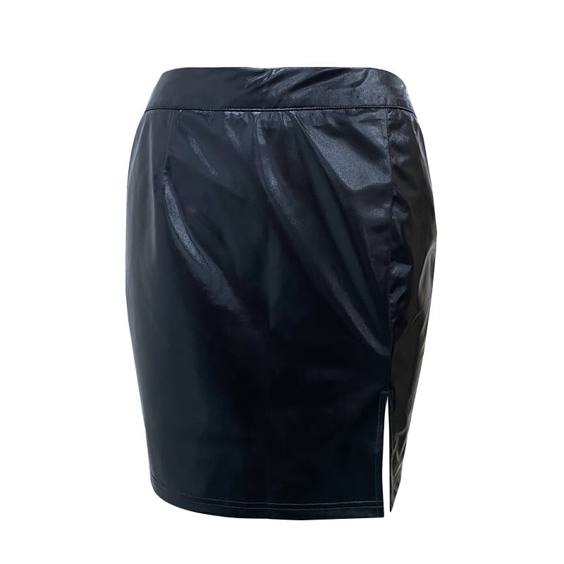 Summer PU Irregular Split Patent Leather Short Skirt