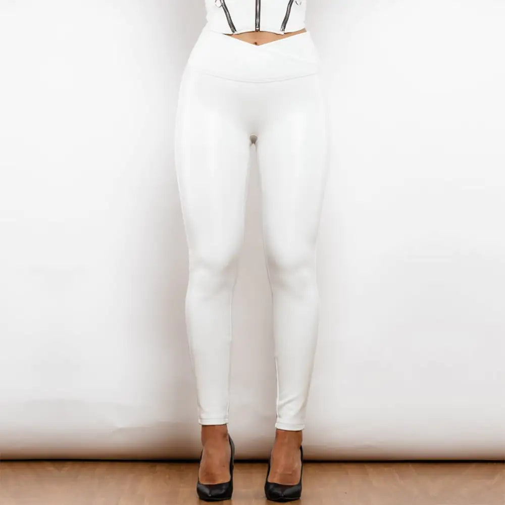 High Waist V Shape Leather Leggings - Shascullfites Melody