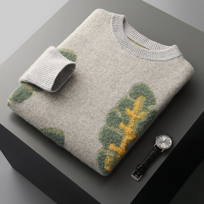 Men's Woolen Crew Neck Jacquard Sweater