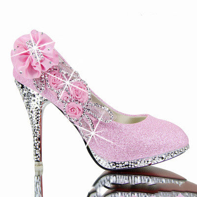 Red High Heel Wedding Shoes with Rhinestones for Women