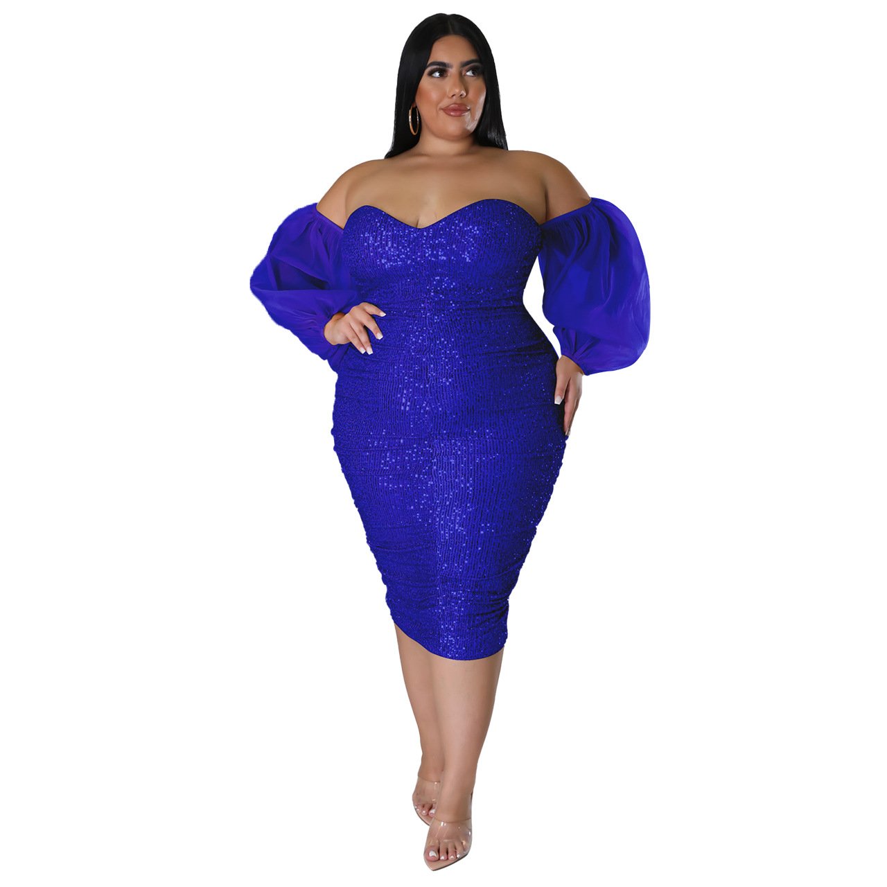 Solid Color Tube Top Mesh Evening Dress (Tight Fit)