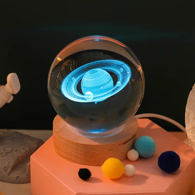 3D Solar System Crystal Ball with LED Lamp Stand