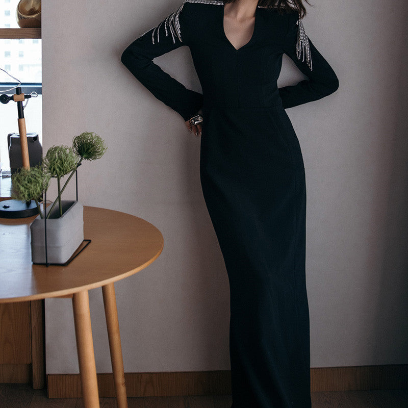Slimming Black Long Sleeve Evening Dress