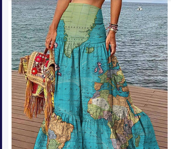 World Map Print High Waist Dress