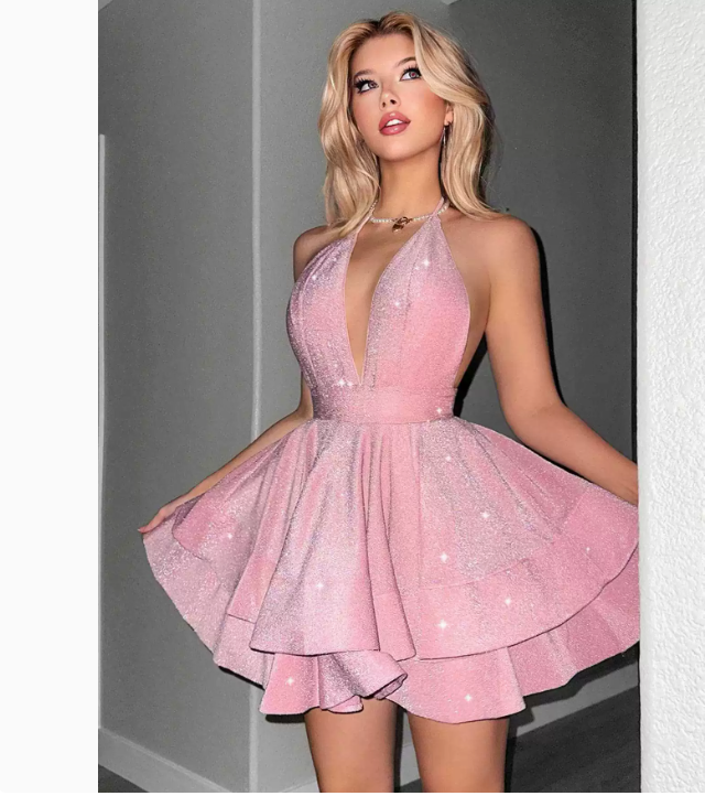 Elegant Glitter Sleeveless Deep V Neck Party Dress for Women