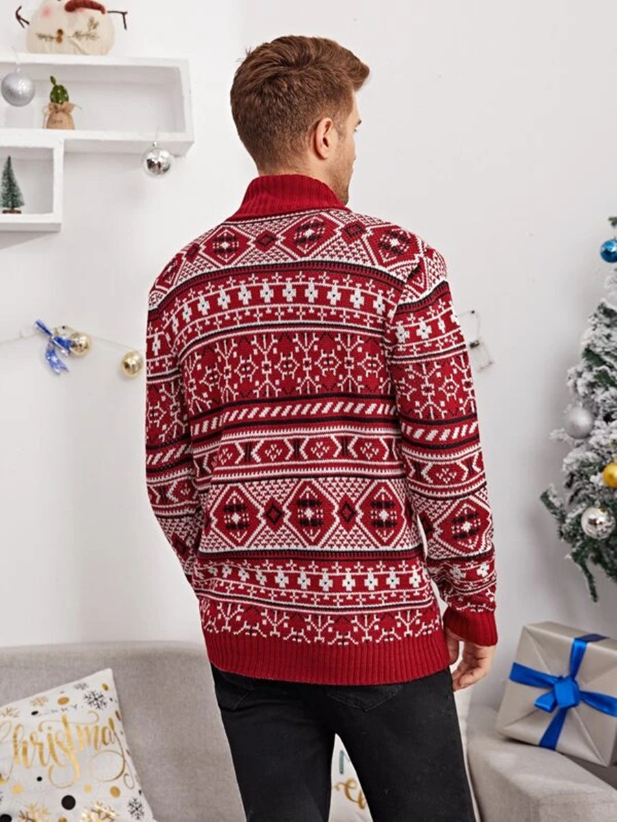 Men's Knit Christmas Elk Lapel Sweater Pullover 2021