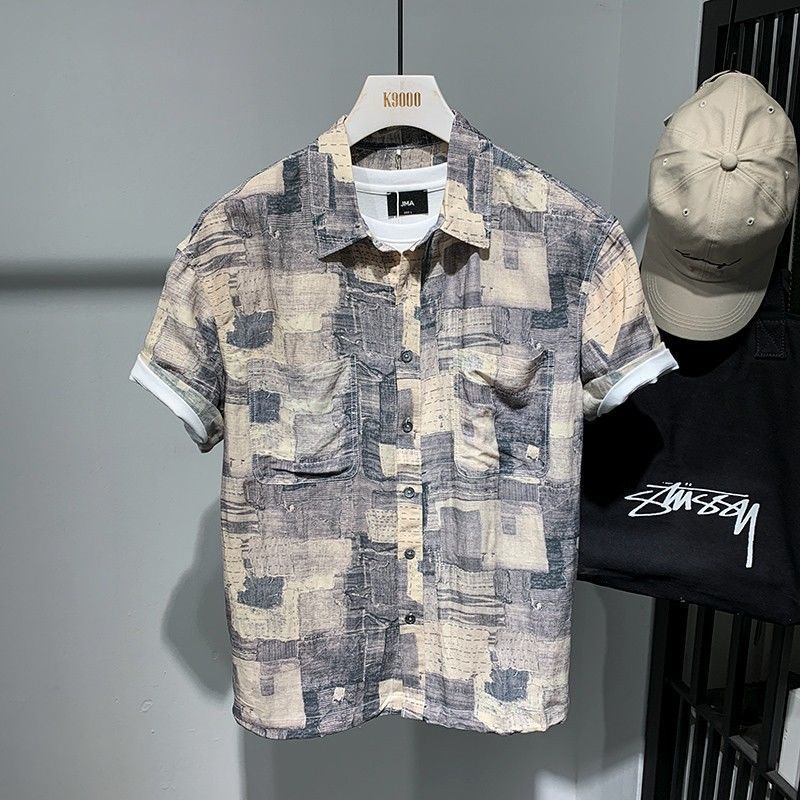 Thin Men's Short-Sleeved Linen Five-Point Sleeve Shirt