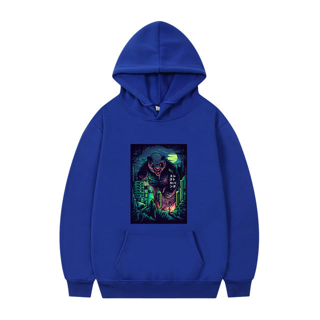 Men's Oversized Anime Monster Print Hoodie - Casual Pullover