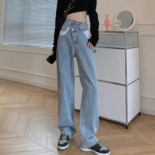 High-rise Wide-leg Casual Straight-leg Jeans