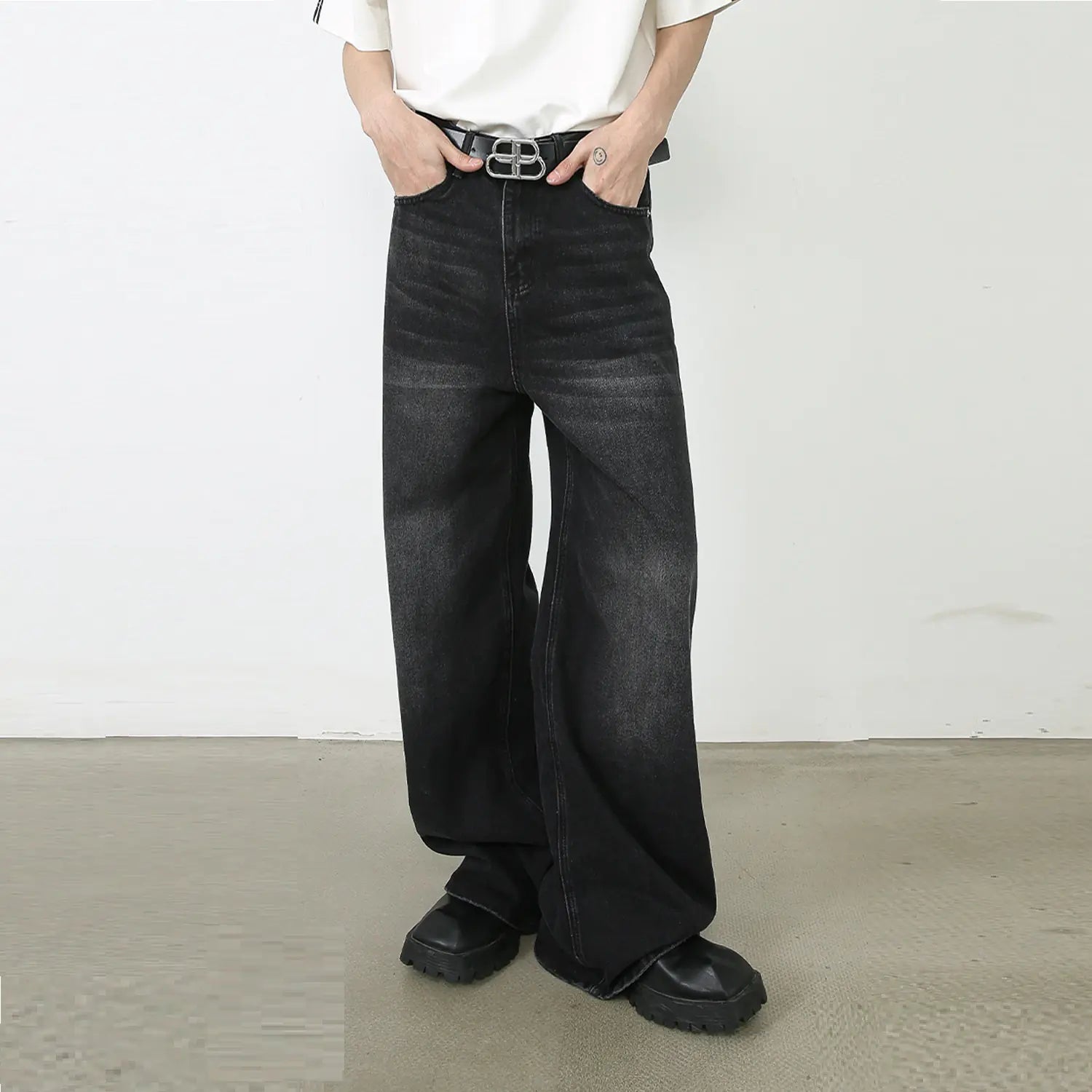 Men's Korean Loose Washed Wide Leg Mop Pants