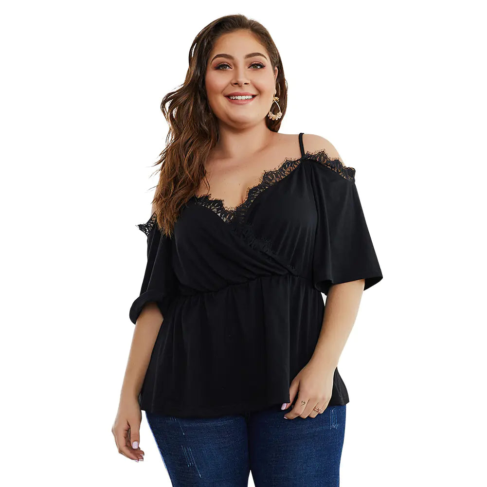 Summer Lace Camisole Top - Black Slim Fit Plus Size