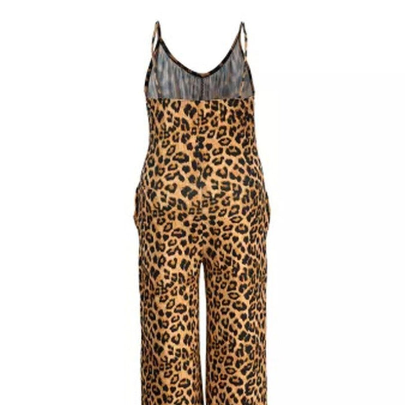 Plus Size Leopard Print Pocket Jumpsuit for Women