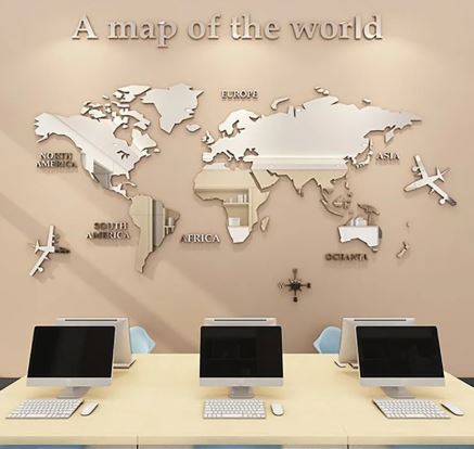 3D World Map Wall Mirror Sticker