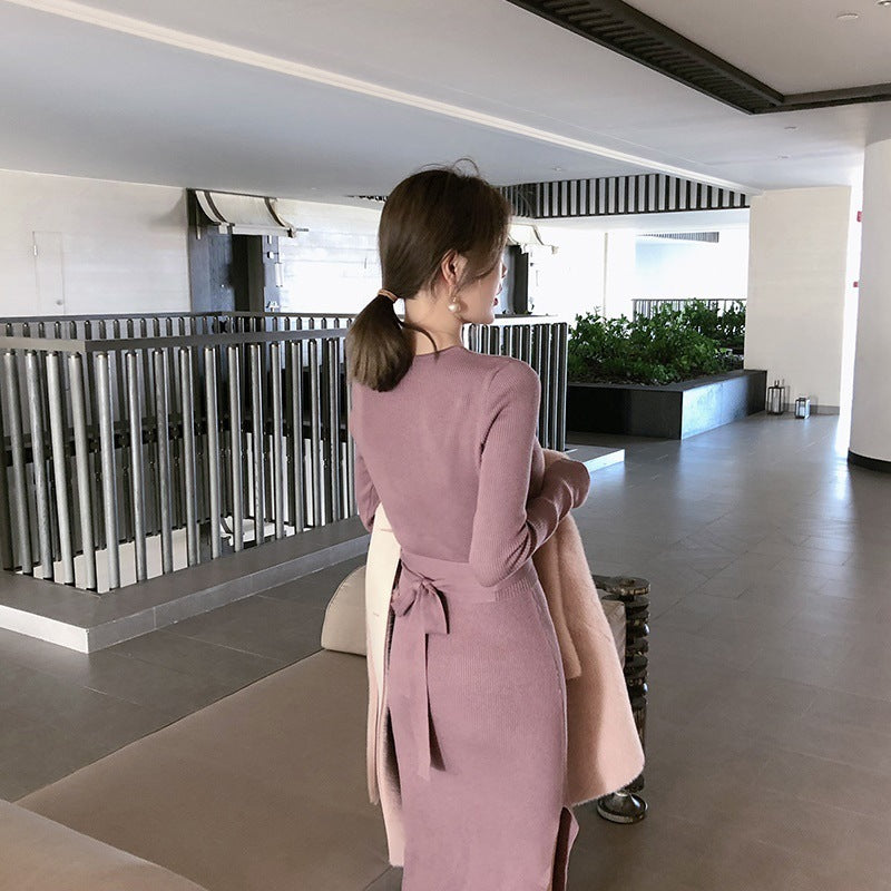 Audrey Hepburn Style Slim Fit Knit Dress with Slit