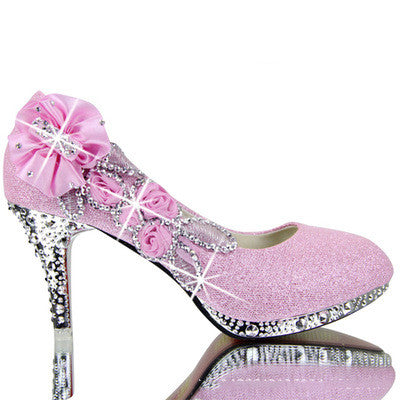 Red High Heel Wedding Shoes with Rhinestones for Women
