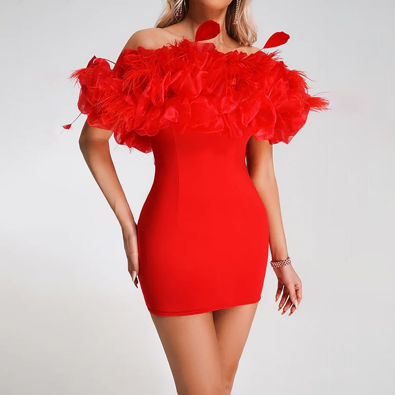 Slim-fit Sexy Feather Bandeau Socialite Style Dress