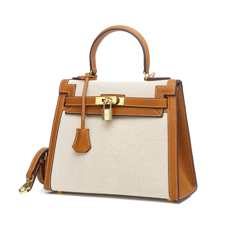Waterproof Leather and Canvas Kelly Shoulder Bag