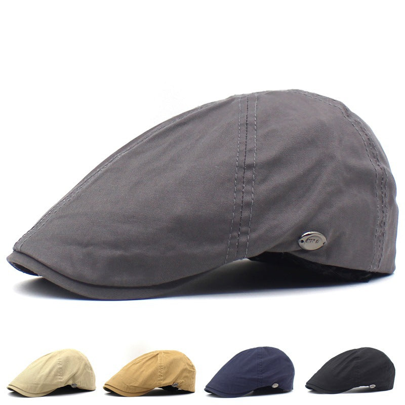 Men's Cotton Beret Hat with Letter Logo and Brim