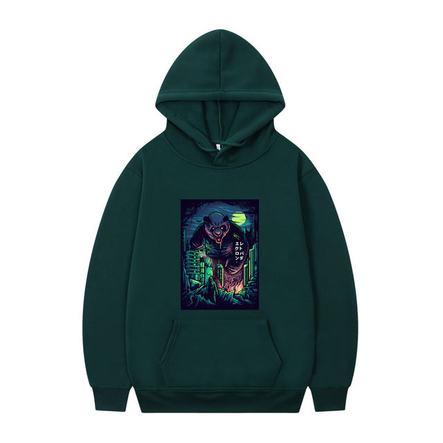 Men's Oversized Anime Monster Print Hoodie - Casual Pullover