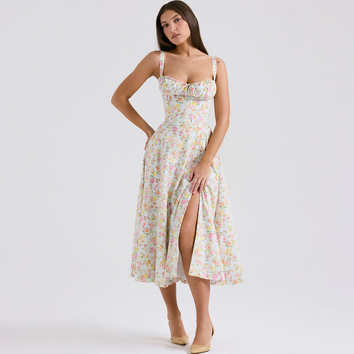 Sexy Backless Floral Midi Dress for Vacation Style