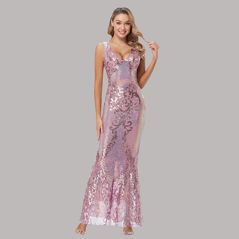 Fashionable Sequin High Waist Sleeveless Evening Gown