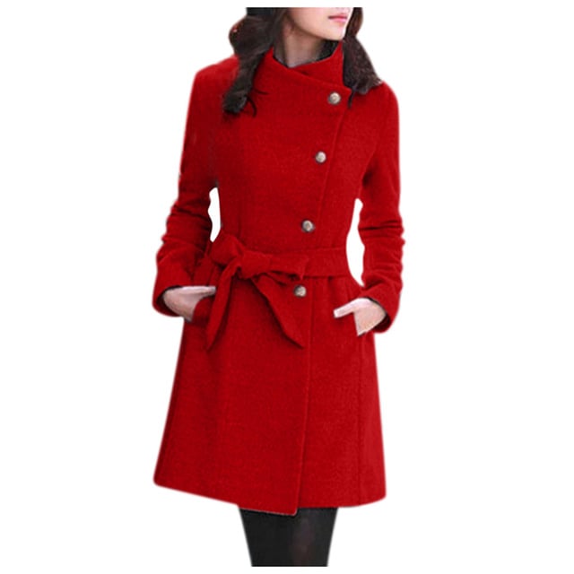 Women's Winter Lapel Wool Trench Coat Overcoat