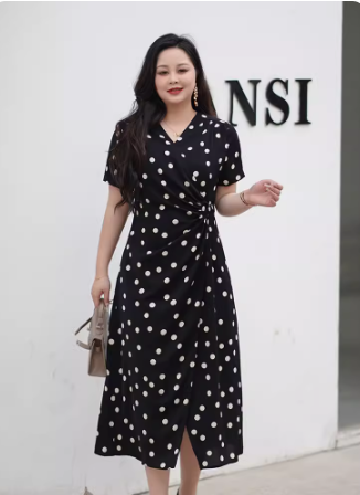 Summer Plus Size Floral Chiffon V-Neck Dress