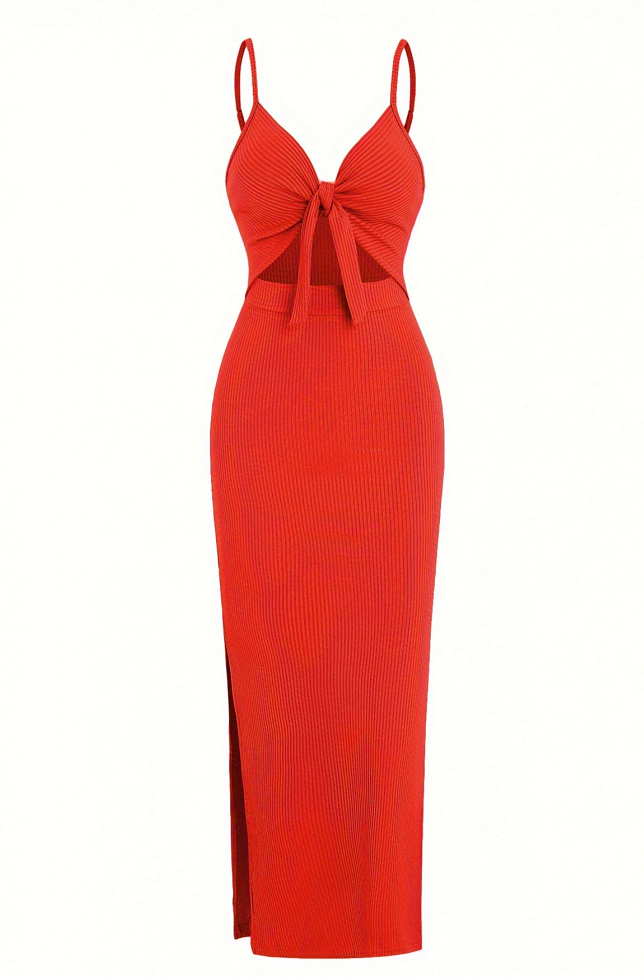 Lace-Up Slit Dress