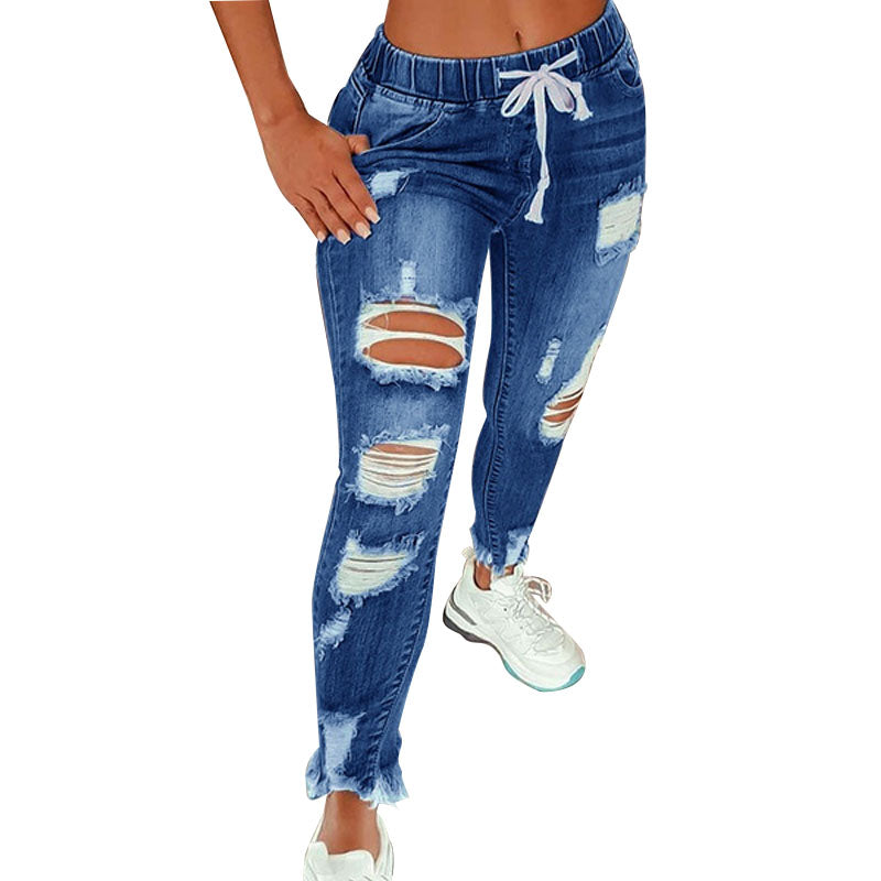 Women's High Stretch Ripped Denim Pencil Pants (Large Size)