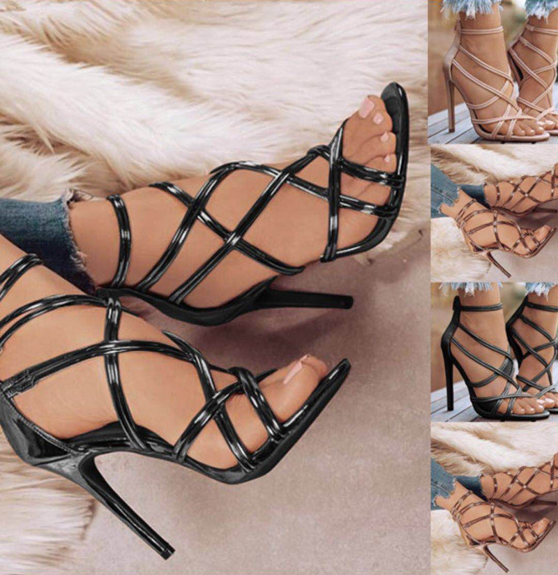2020 Summer Women’s Cross-Strap Open-Toe High Heels