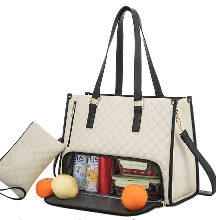 Women's Insulated Leak-proof Large Lunch Bag with Computer Storage and Purse Design