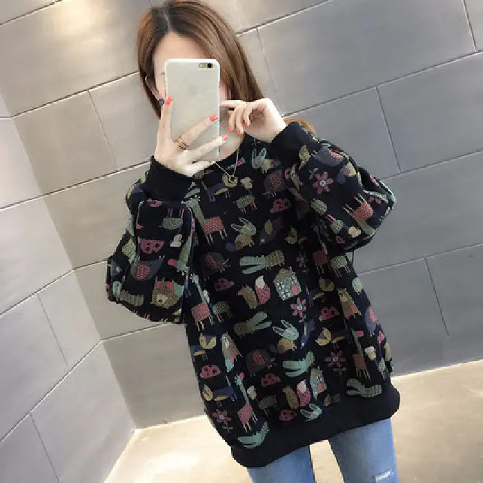 Korean Style Women's Loose Long Sleeve Sweatshirt