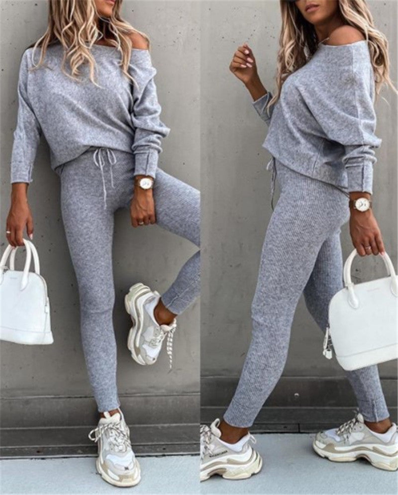 Fashionable Casual High Neck and Pants Two-Piece Set