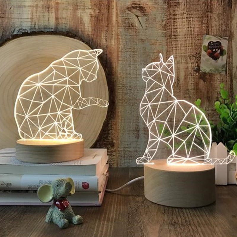 Nordic Creative Gift LED Cute Cat 3D Beech Table Lamp