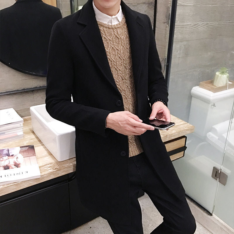 Slim-Fit Woolen Trench Coat for Men