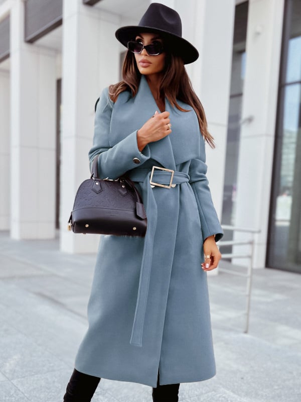 Women's V-Neck Long Sleeve Woolen Tie Jacket