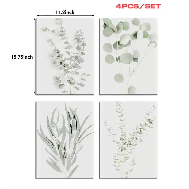Nordic Style Leaves Painting Set of 4 for Home Decor